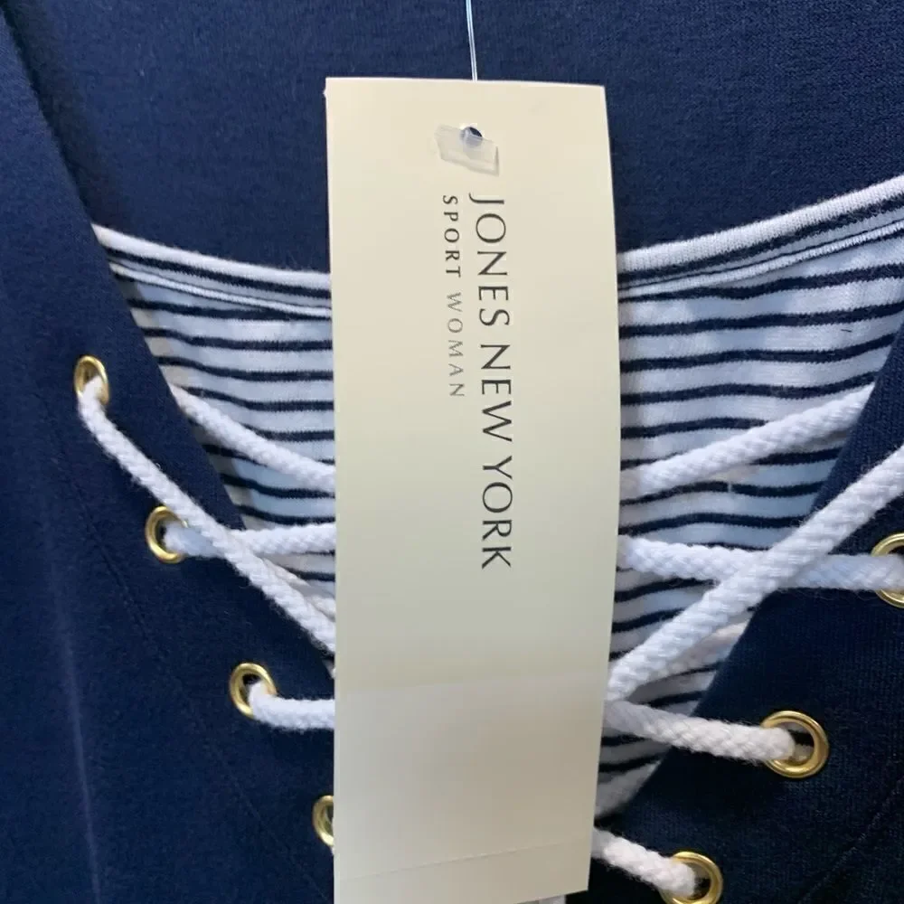 NWT Jones New York sport knit navy sleeveless tie laced V-neck dress sz 3x - Picture 9 of 13